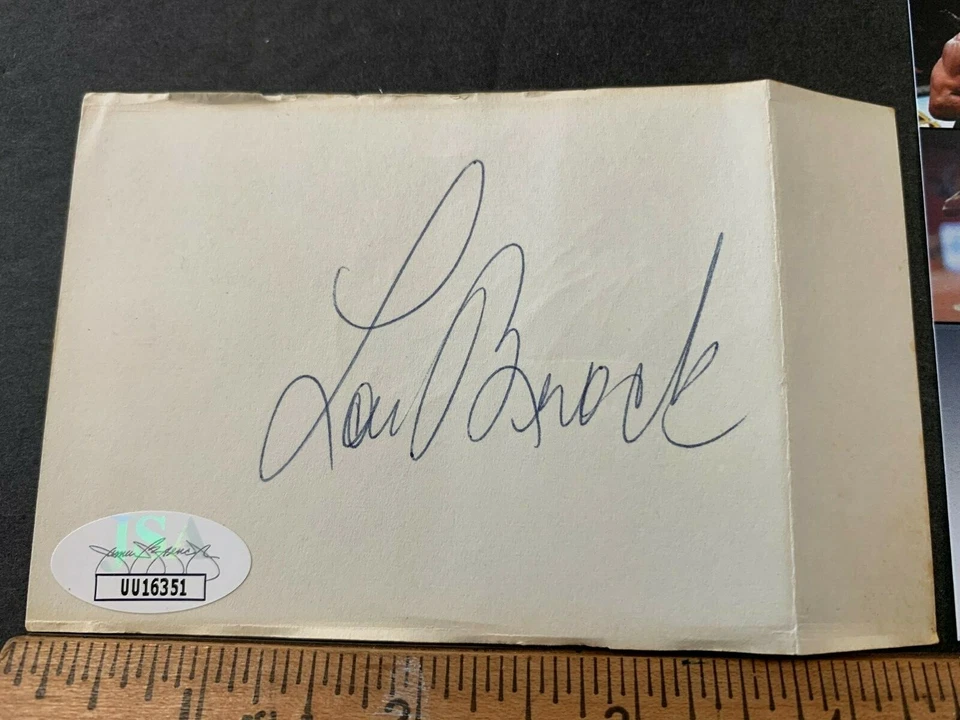 LOU BROCK BASEBALL PLAYER HAND SIGNED AUTOGRAPHED 3X5" CARD JSA/COA (AA) 21622 - Image 2 of 3