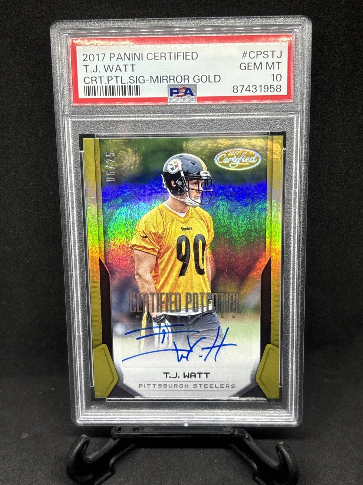 TJ Watt Panini Certified Certified Potential Signatures #CPSTJ Mirror Gold