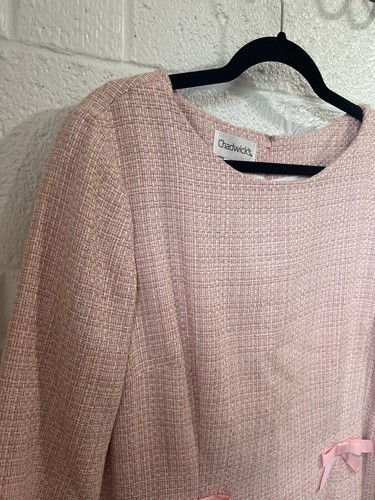 Vintage Chadwick’s Pink Tweed Coquette Dress Size 16 Bow Accents - Picture 4 of 13