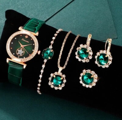 Green Watch, Bracelet and Earring Set. Lenox Vintage Turtle Watch Bracelet Set: Green Enamel  main image 3