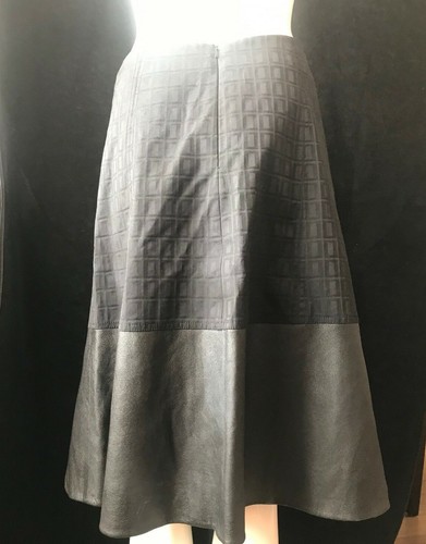 KAREN MILLEN Black A-Line Geo Pattern/Faux Leather Contrast Skirt UK 10 - Picture 4 of 6