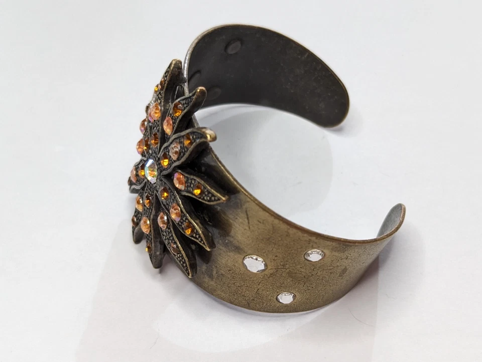 Bracelete de bronze celestial estrela strass sol explosão solar 2,25" de largura - Imagem 4 de 4