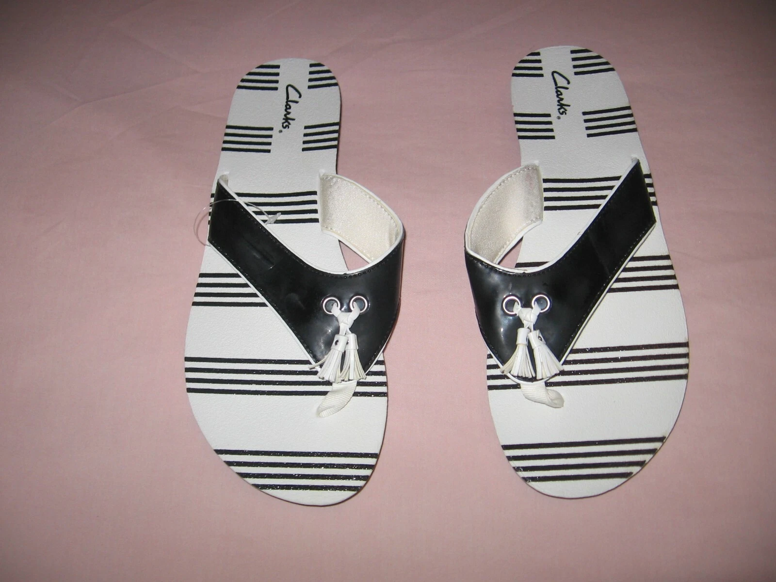 Infradito Clarks Borla bianche e nere nuove taglia 9 M