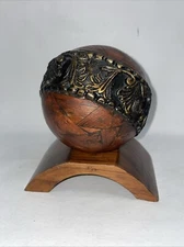 Wooden And Brass Ball With Stand Home Decor