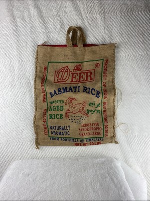 VTG Himalayas Deer Basmati Rice ZIPPER Burlap Sack With Handle India 17 X 15 