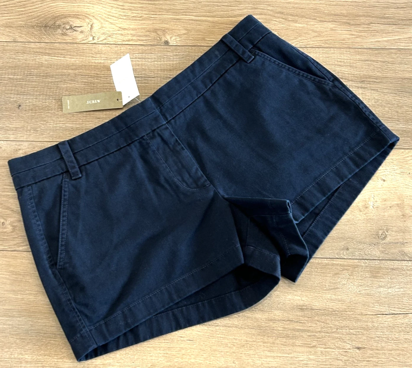 NWT J Crew Chino Shorts Women's Size 10 Navy Pockets 100% Cotton 3" Inseam