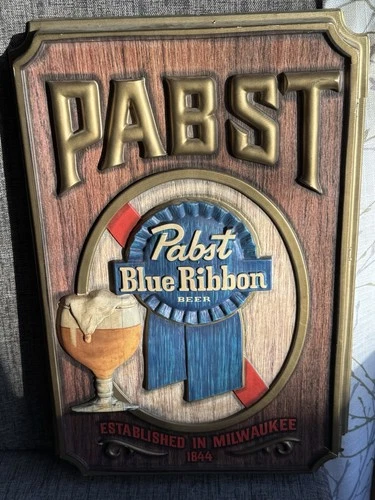 VINTAGE LARGE PABST BLUE RIBBON BEER WALL SIGN 20 X 13 MOLDED PLASTIC RARE