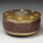 Chinese Qing Dynasty Bronze Enamel Coconut Shell Round Covered Box