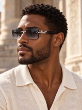 Rimless Sunglasses Gray Gradient Diamond Cut Style Lenses Silver Leopard UV400