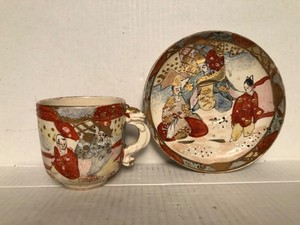 VTG JAPANESE SATSUMA KUTANI PORCELAIN CUP AND SAUCER DRAGON HANDLE