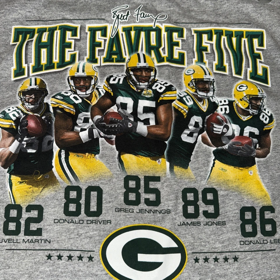 GREEN BAY PACKERS The Favre Five T-SHIRT XL NOS TAGS GREG JENNINGS SIGNED NFL - Image 2 of 4