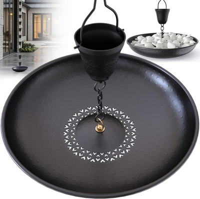 #ad 15.25quot; Hammered Rain Chain Anchoring Basin W Drain to Prevent Standing Water $46.69