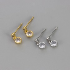 Small 925 Sterling Silver Dangle Round CZ Ball Stud Earrings Gift PE41