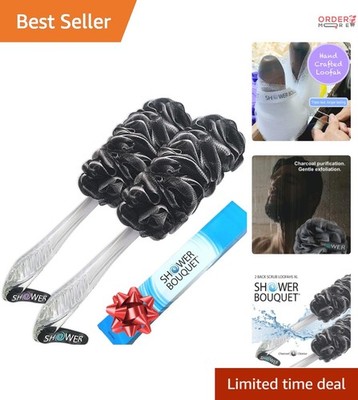 Loofah Charcoal Back Scrubber 2-Pack Long-Handle Soft Mesh Bath Sponge