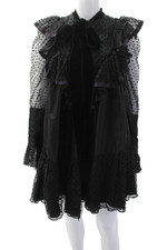 Marc Jacobs Womens Long Sleeve Ruffle Trim Velvet Bow Frock Dress Black Size 0