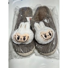 Size 42-43 Plush Character Slippers Grey Faux Fur Corduroy Scuffs