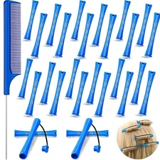 24 Pieces Plastic Hair Perming Rods and Rollers 0.35 Inch (Pack of 24), Blue 