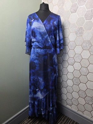 Yours London Blue Floral Maxi Dress UK 26 28 Evening 90s Style