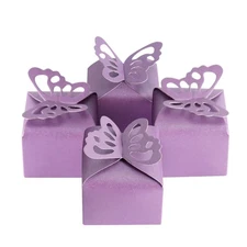 Kslong 50pcs Purple Butterfly Favor Boxes Small Gift Party Decoration