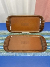 Set Of 3 Vintage Toastmaster Wood And Vinyl Lap Trays By McGraw Electric