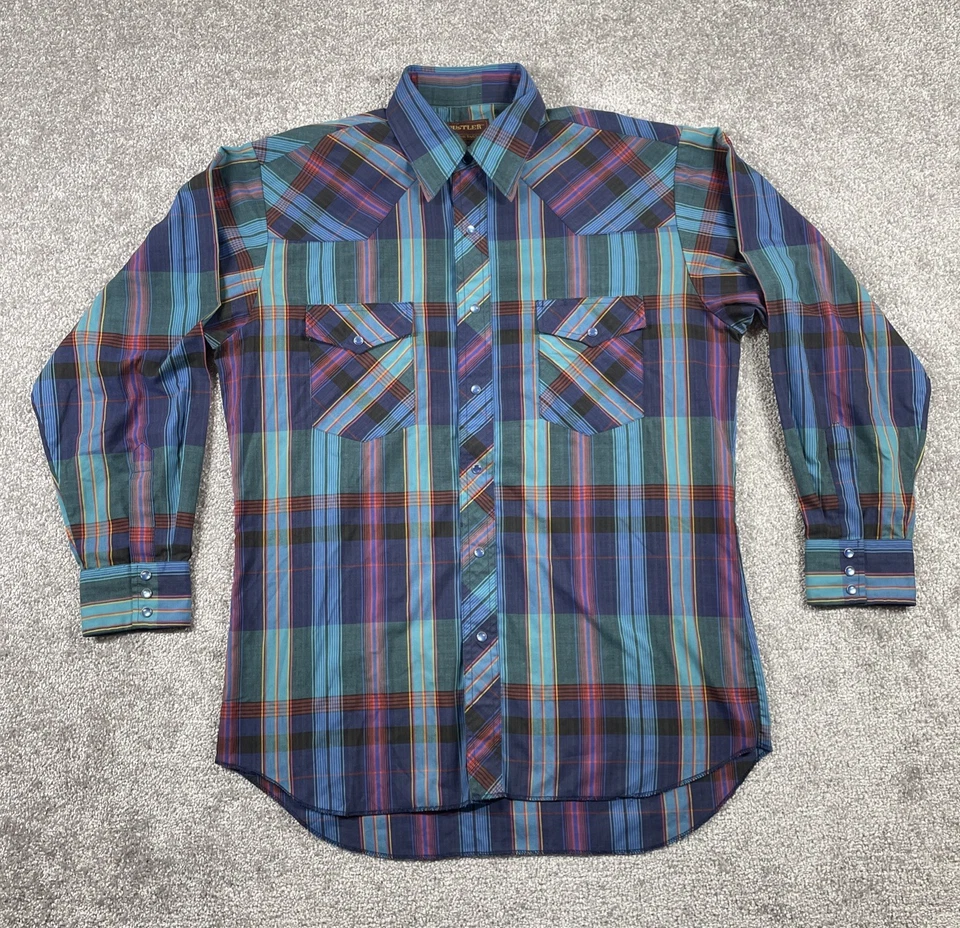 Camisa Rustler Western Para Hombres 16 32 33 Perla A Presión Cuadros Yugo Vaquero X Colas Largas Foto 2 de 4