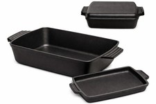 9x15" Casserole Dish-Cast Iron Dutch Oven Roaster with Skillet Lid-2-in-1 Pre...