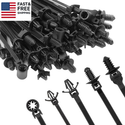 110 PCS Automotive Installation Black Push Mount Cable Zip Ties Assorted Sizes,