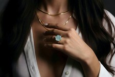 Aquamarine Ring Anemone Jewelry Hexagon Cut 18k Vermeil Gold Statement