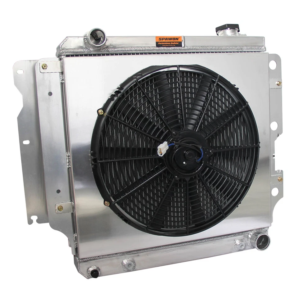 3 Row SPAWON Fit 1987-2006 Jeep Wrangler YJ Chevy V8 Radiator+Fan Shroud AT - Image 2 of 4