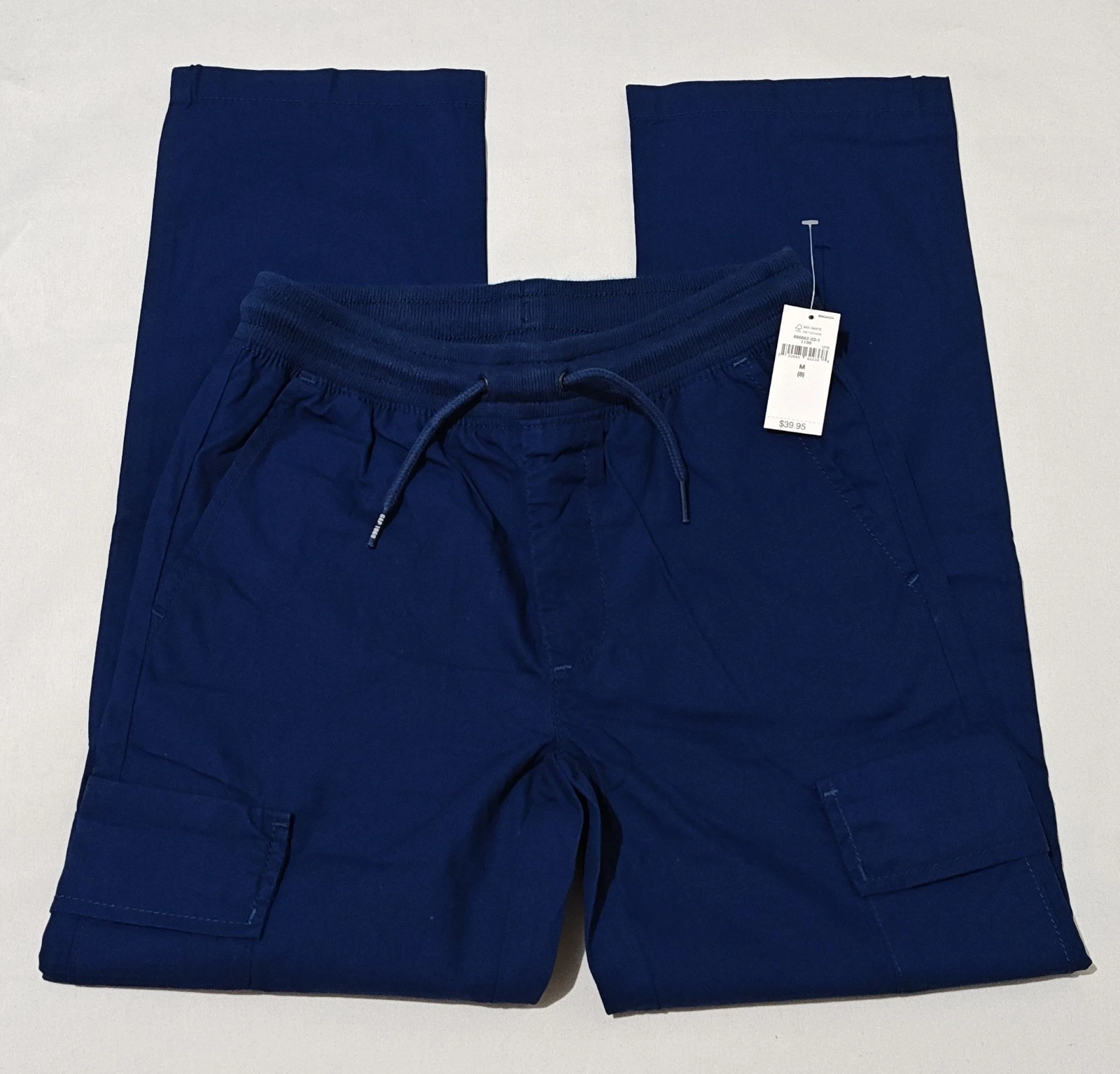 Kids Gap Boys Drawstring Pants Elastic Waist Cargo Size M (8) Blue Poplin ~ New