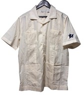 NWT CUBAVERA Mens Ivory MLB Miami Marlins Short Sleeve Guayabera Shirt Medium