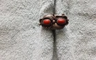 Vtg. Sterling Silver southwestern style ring w/double coral sets & leaves sz7