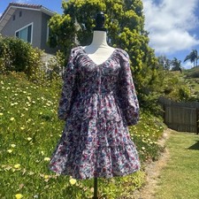 Madewell Women Amalia Floral Mini Dress Size 6 Preppy Tiered Cotton Pockets