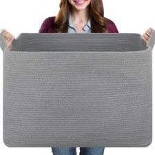 108L Extra Large Blanket Basket, 24.8" x 16.2" x 16.2" Rectangle Woven Storag...