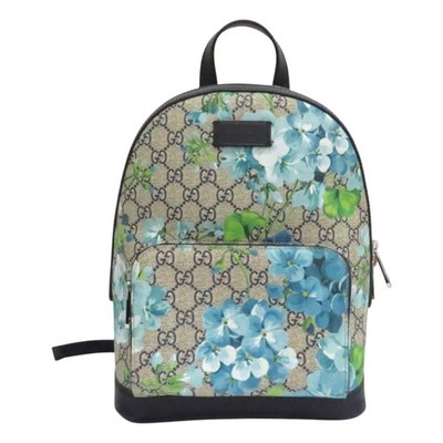 GUCCI GG Supreme Blooms Day Backpack PVC Canvas Gray Green