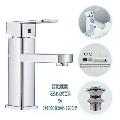 LANTEHOME Mixer Tap Chrome Cloakroom Basin Sink Mono Modern Bathroom Sink Tap +Waste