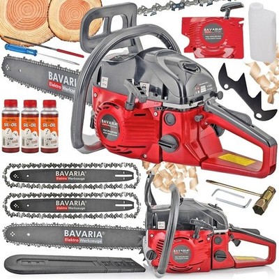 Benzin Kettensäge Motorsäge 5,7PS Motorkettensäge 58ccm  2xKetten 2xSchwerte SET