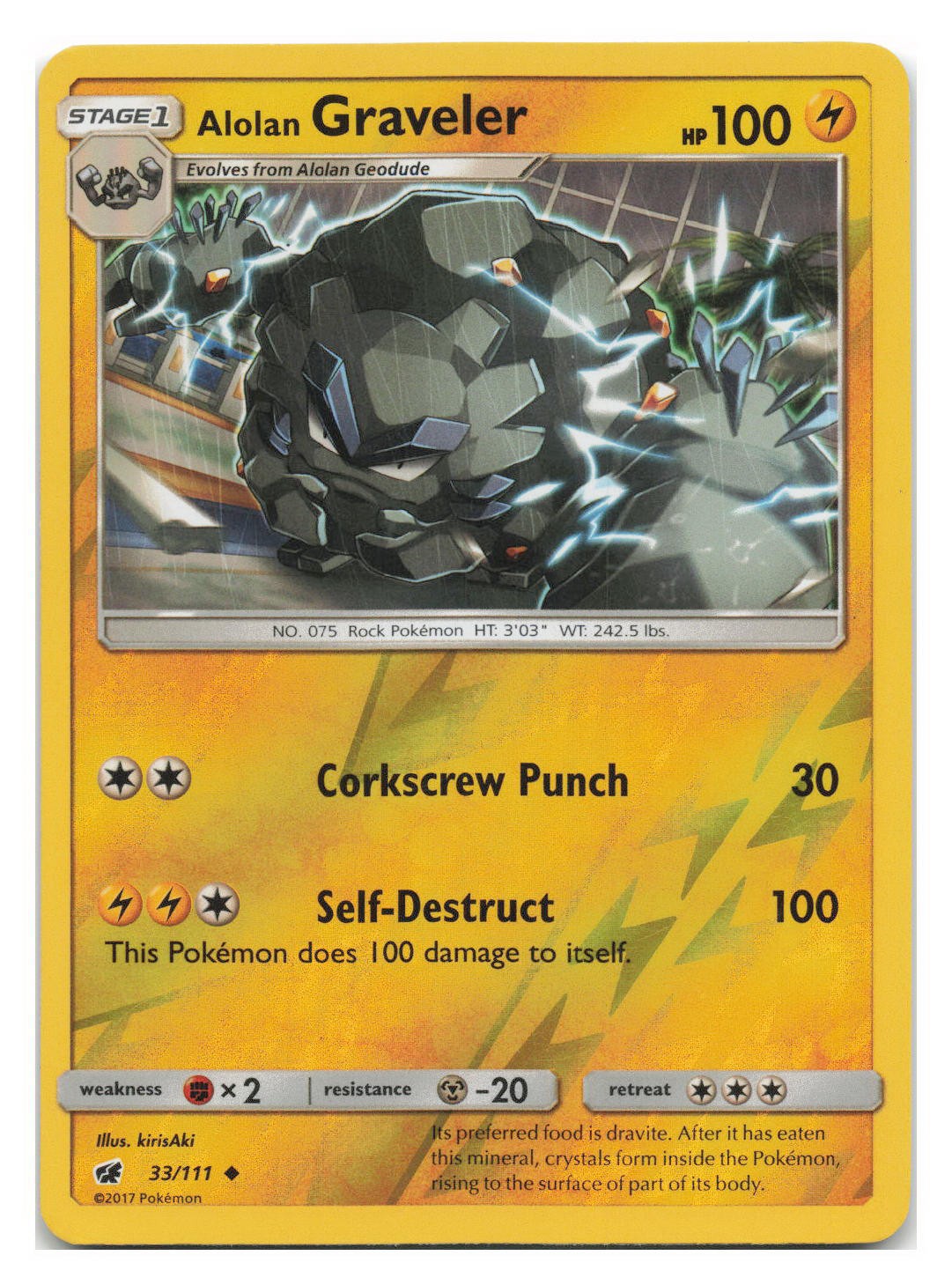 Alolan Graveler 33/111 Uncommon Crimson Invasion Pokemon Reverse Holo 2017