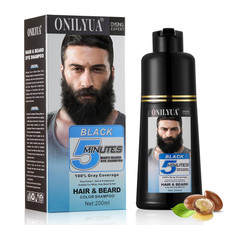 Mens Black Beard Dye Shampoo 3 in 1, 5 Minutes Grey Reducing Beard Mustache Colo