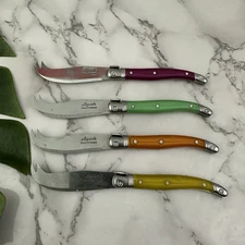 Laguiole Rainbow Mini Fork Tipped Cheese Knife Set of 4 Pearlized Colorful