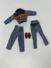 VTG 1980s KEN or CLONE DOLL CLOTHES Blue Jean Country Plaid Fringe Pants Shoes