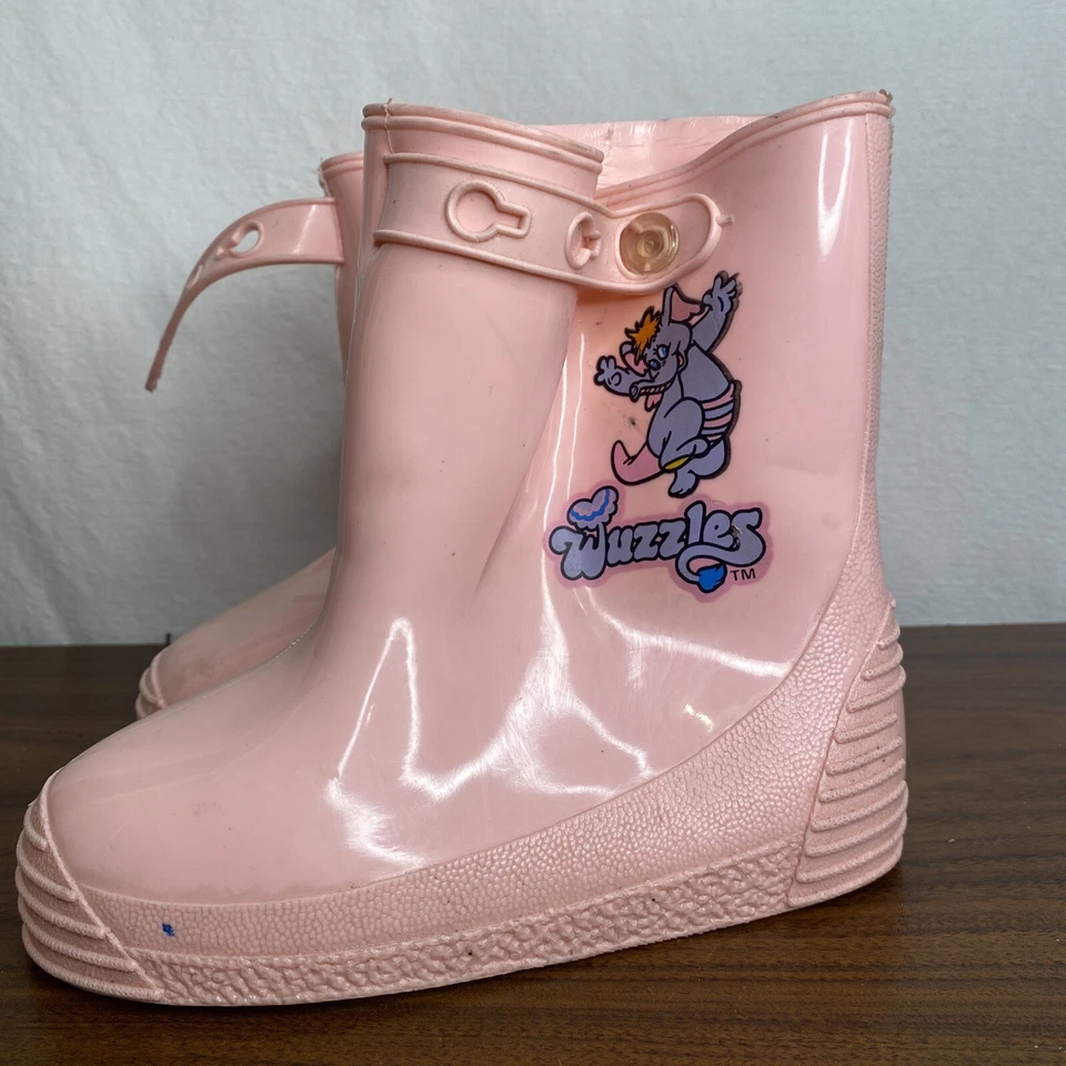 Botas de chuva vintage Wuzzles elefante criança tamanho 11 rosa Hasbro 1985 muito bom estado - Imagem 3 de 4