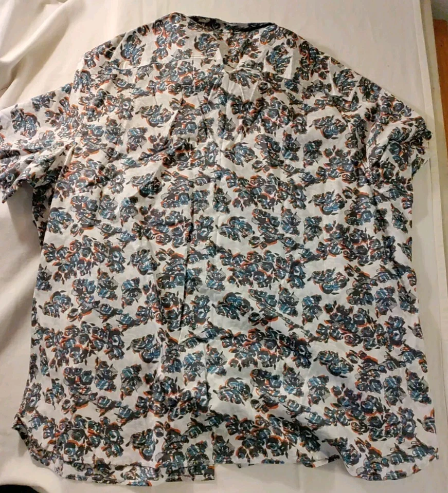 Camisa masculina manga curta Perry Ellis cinza azul vermelha estampa floral 3XL VINTAGE NOVA SEM ETIQUETAS RARA - Imagem 3 de 4