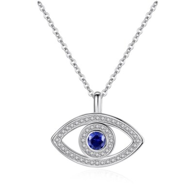 ZARD Evil Eye Protection Pendant Necklace in Blue Cubic Zirconia Sterling Silver
