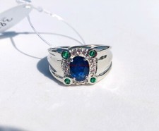 Anello Da Uomo In Argento Sterling 925 Con Gemma Di Zaffiro Blu E Smeraldo 241