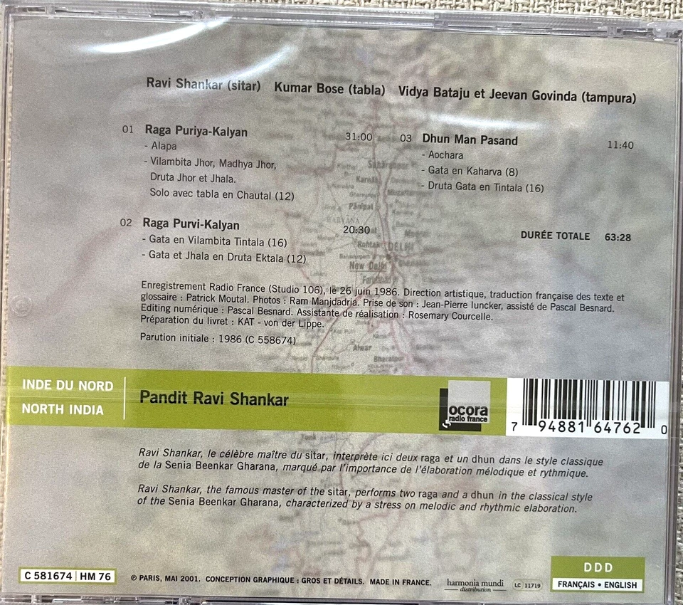PANDIT RAVI SHANKAR : Inde Du Nord / North India  CD 2001 Made in France Foto 3 de 4