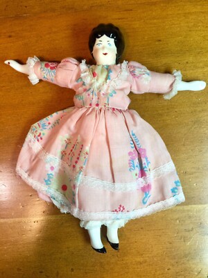 Vintage China Doll With Painted Porcelain Hands Feet Head Cloth