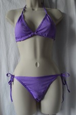Plain Bikini Set Tie Up top & bottom swim suit spandex polyester UK size 8 10 12