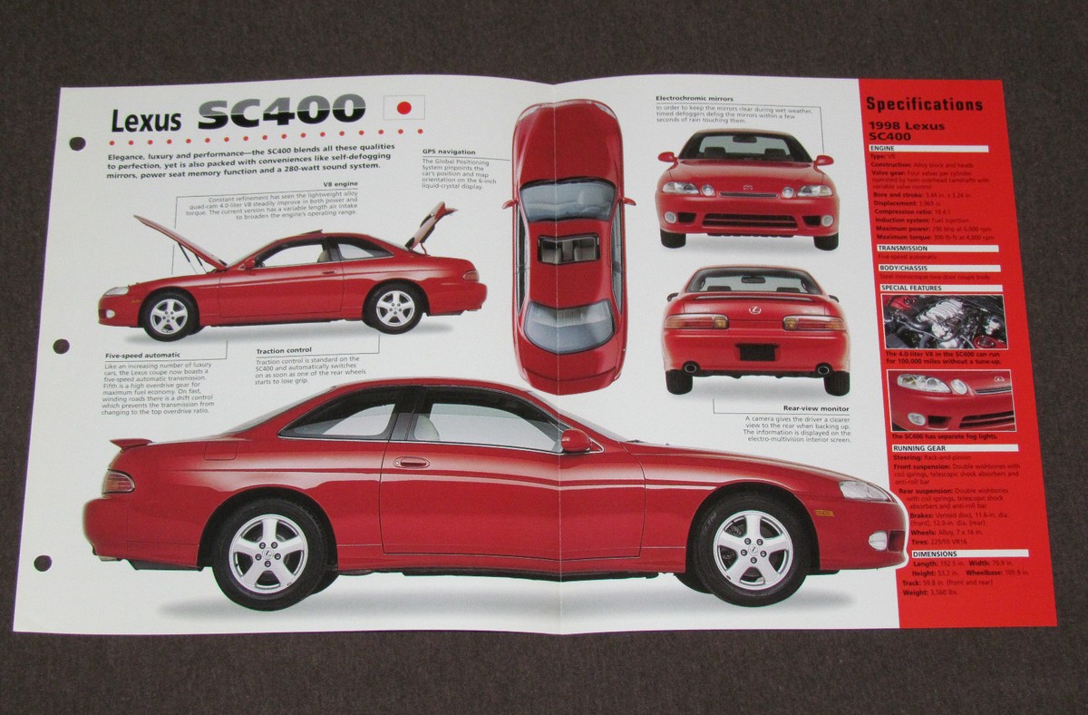 1991-1998 LEXUS SC400 Car SPEC SHEET BROCHURE PHOTO BOOKLET | eBay