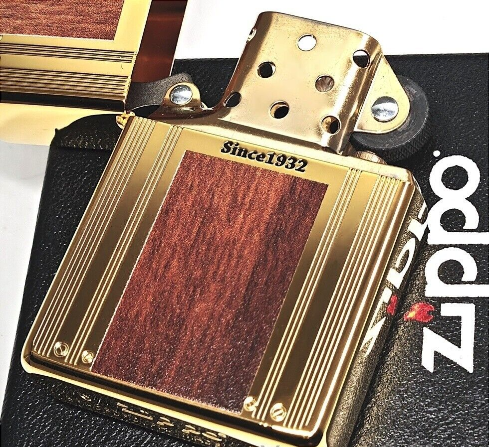 Zippo wood & line double-sided processing gold Since1932 unused
